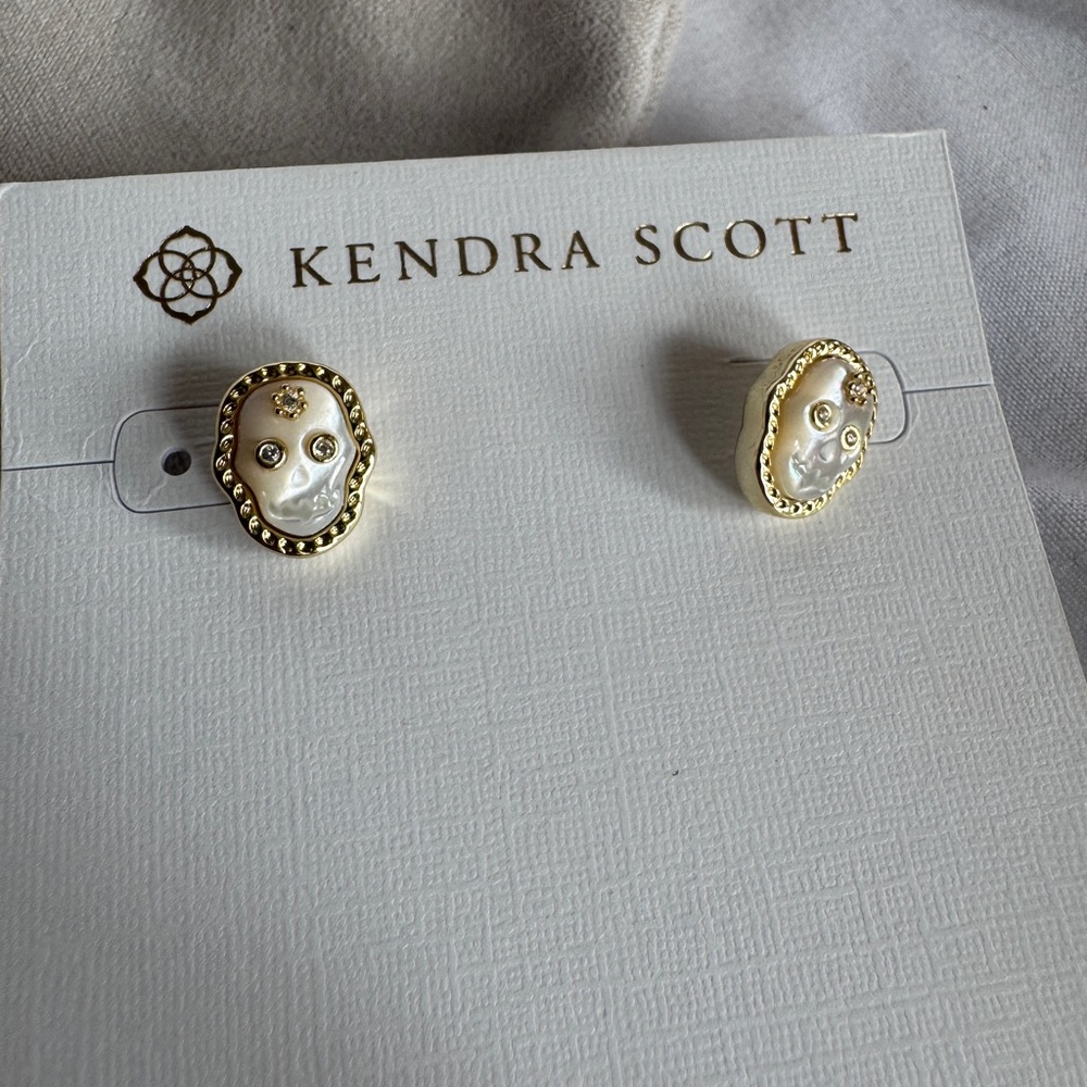 Kendra Scott Skeleton Stud Earrings in Ivory Mother-of-Pearl, Gold-Plated